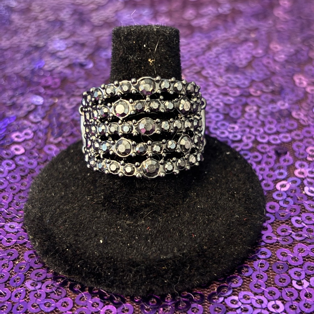 paparazzi Black Multi-Row Crystal Statement Ring